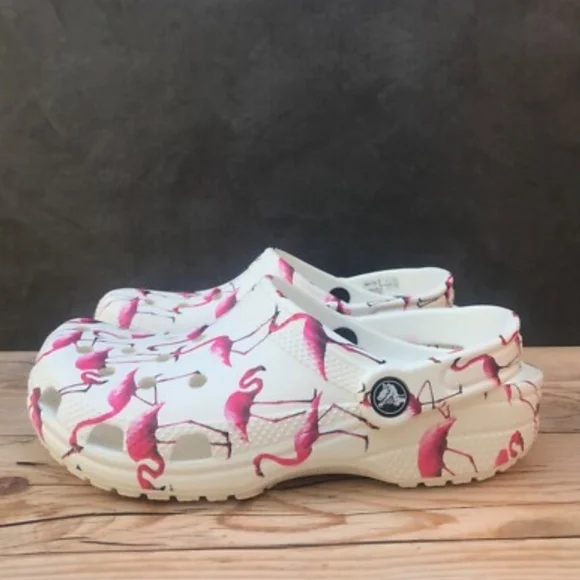 Kids Classic Pool Party Crocs Clog – Flamingo Print – White – Size J1 - Picture 7 of 7